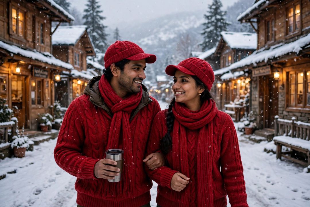 Couple snow town winter look Gemini photo editing prompt