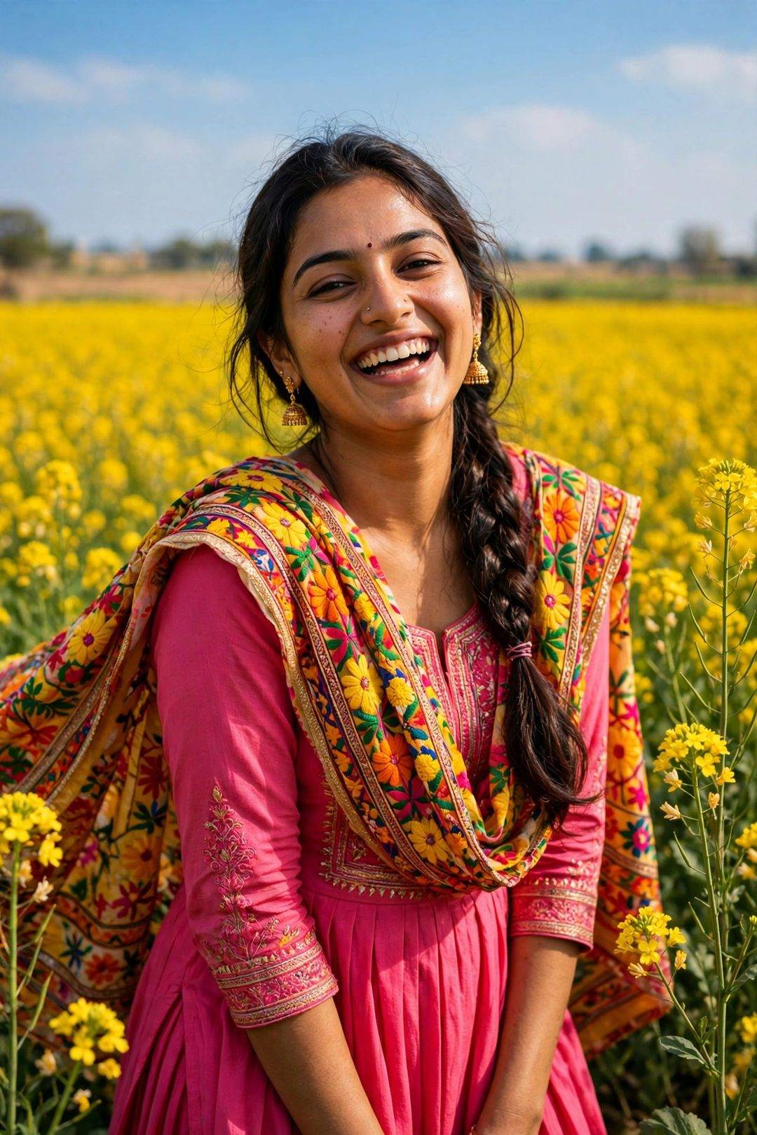 Girl Punjabi patiala suit mustard field Gemini photo editing prompt