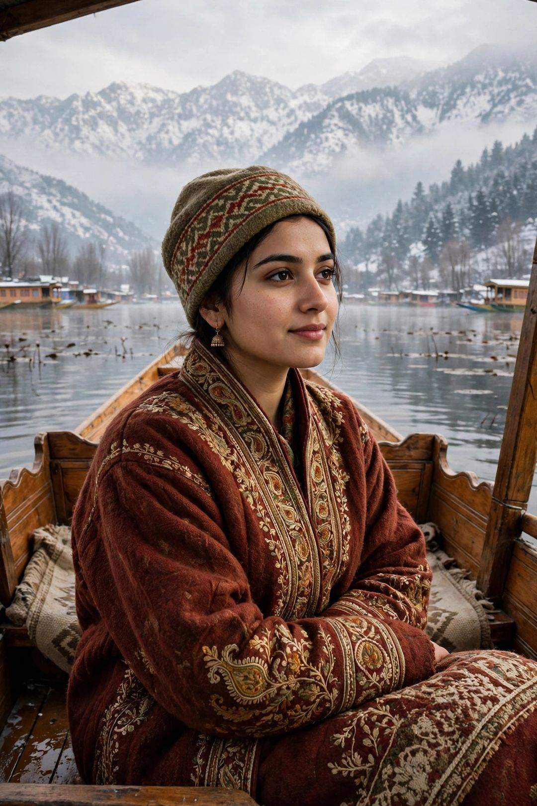 Girl Kashmir shikara Dal Lake look Gemini photo edit