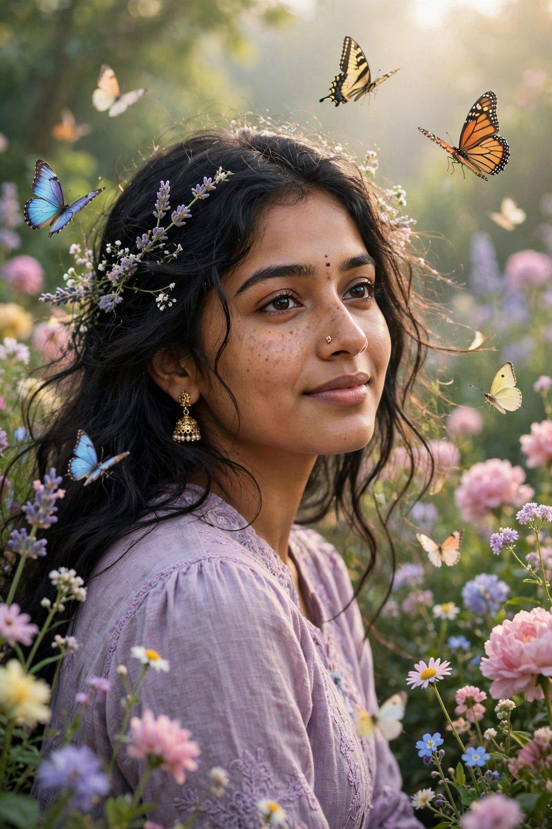 Girl butterfly garden pastel look Gemini photo edit