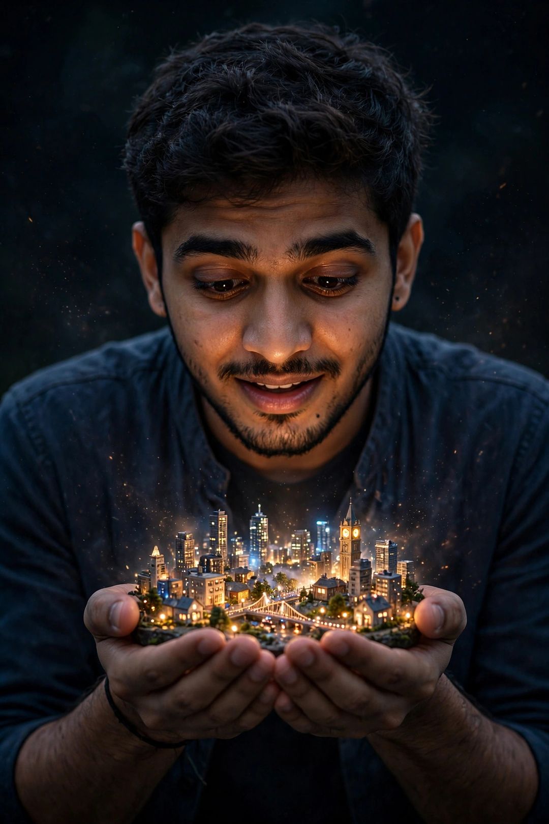 Miniature city in hands Gemini photo editing prompt