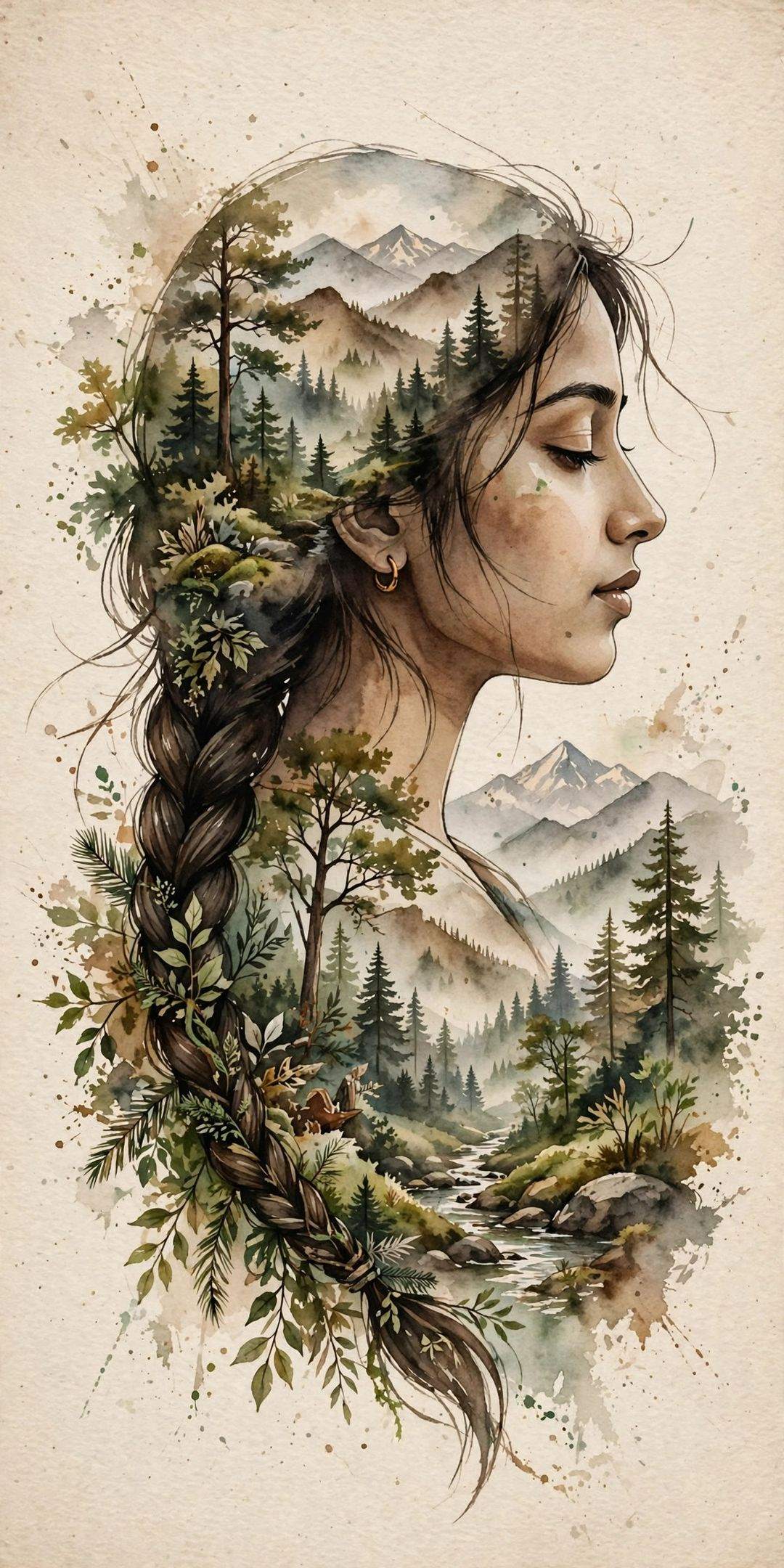Double exposure nature portrait Gemini photo edit