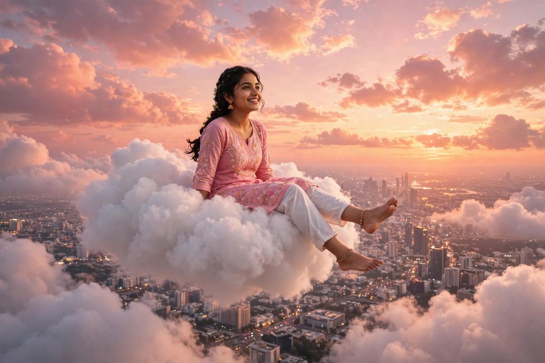 Sitting on clouds dreamy look Gemini prompt