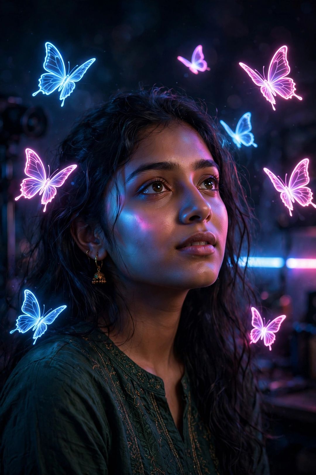 Neon butterfly portrait Gemini photo editing prompt