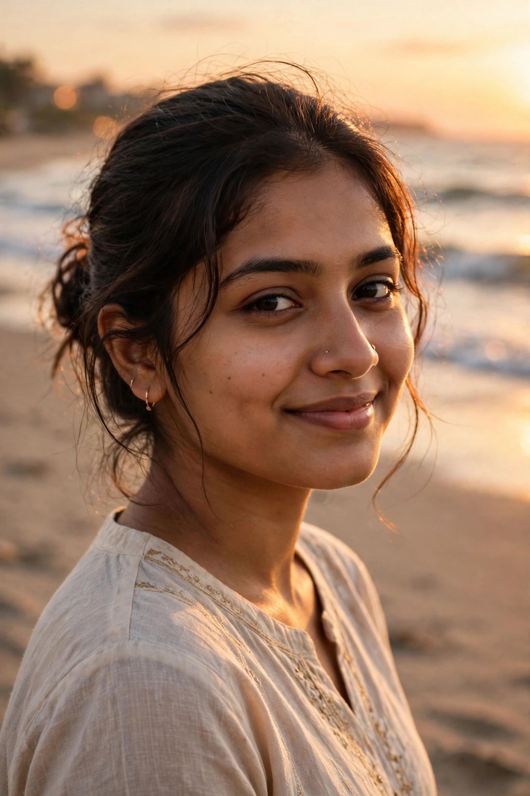 Sunset beach background change — Meta AI photo editing prompt result
