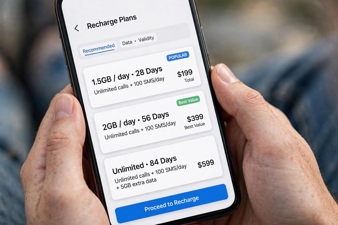 Checking prepaid recharge plans on a mobile phone