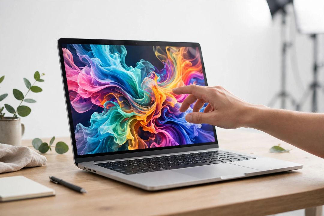 Modern laptop with vivid display on a desk (illustration)