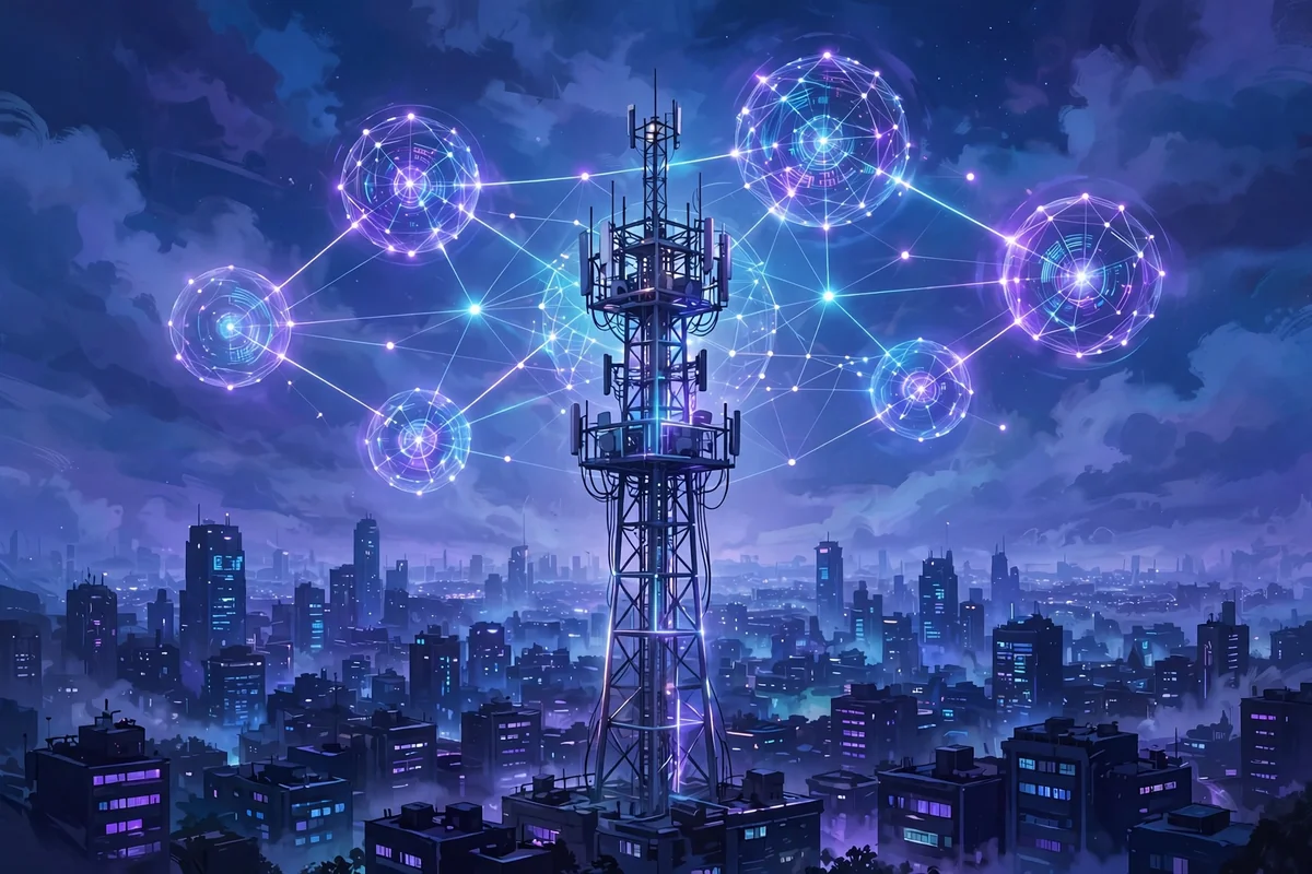 TRAI AI guidelines for telecom — telecom tower with AI network illustration