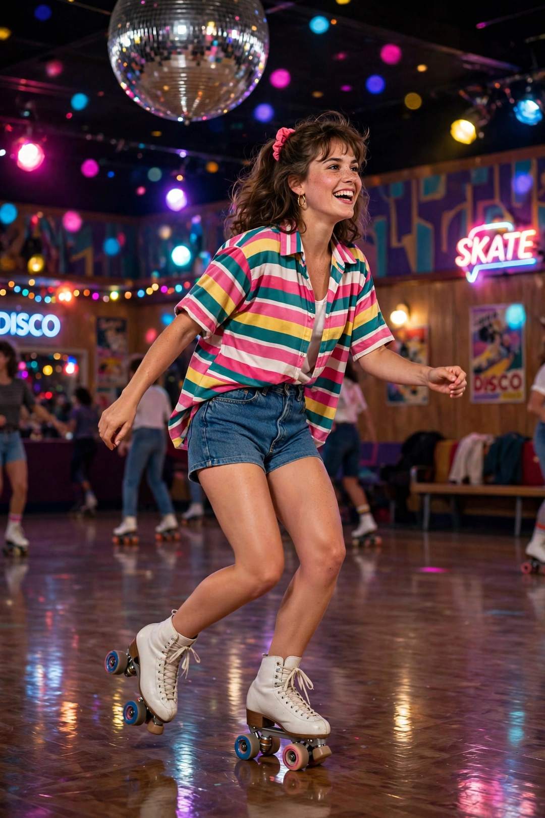Roller Disco Rink Look — 1980s AI photo editing prompt result