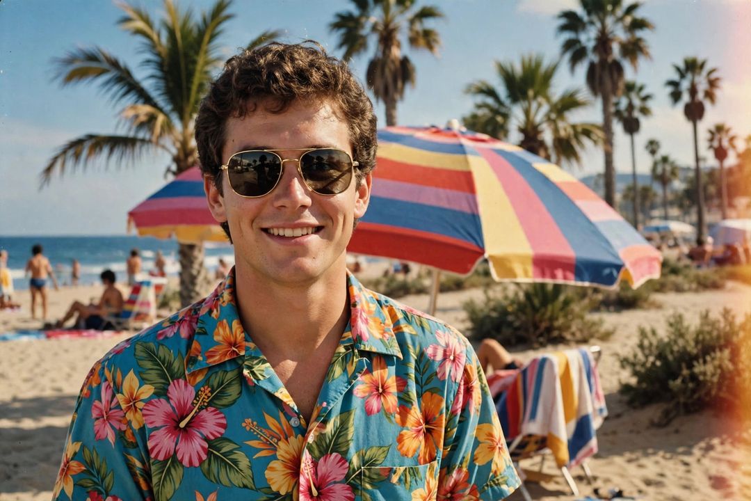 80s Beach Holiday Look — 1980s AI photo editing prompt result