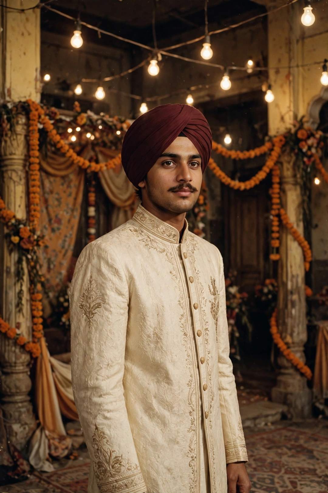 80s Wedding Sherwani Look — 1980s AI photo editing prompt result