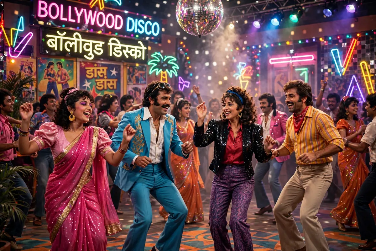 1980s AI photo editing prompts – retro Bollywood disco and neon looks
