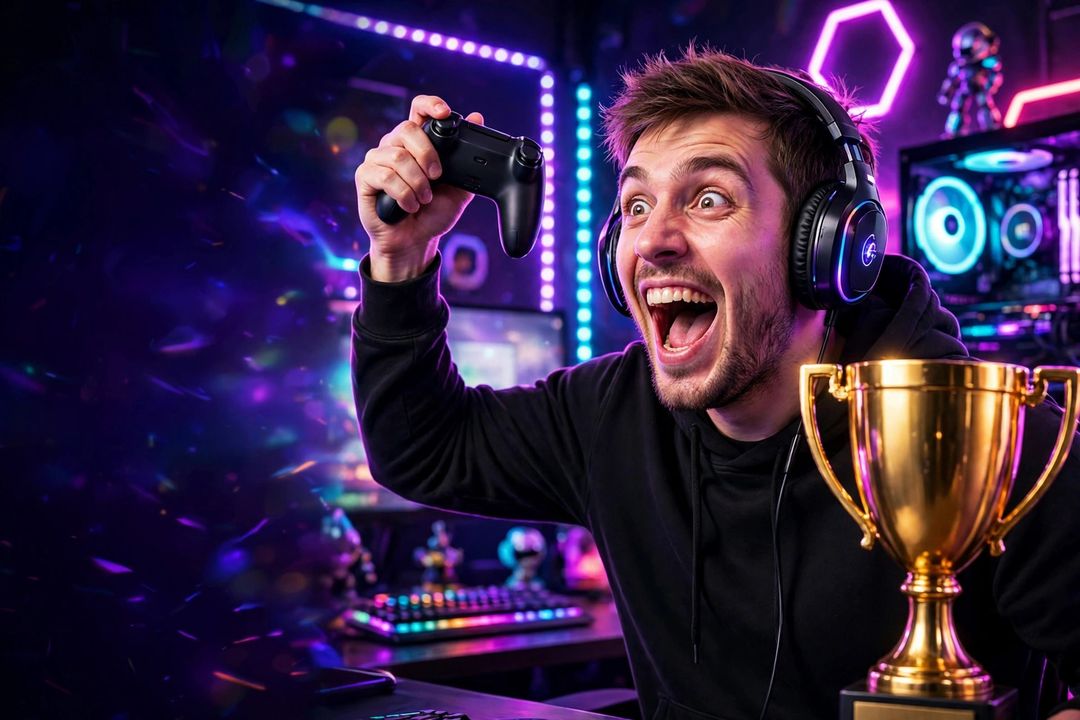 Gaming victory thumbnail — AI prompt example