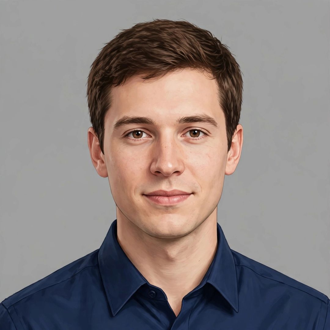 Professional headshot style — formal studio portrait (illustration)