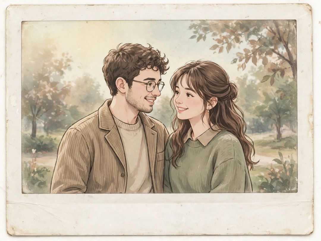 Faded Polaroid style photo — vintage washed-out couple photo (illustration)