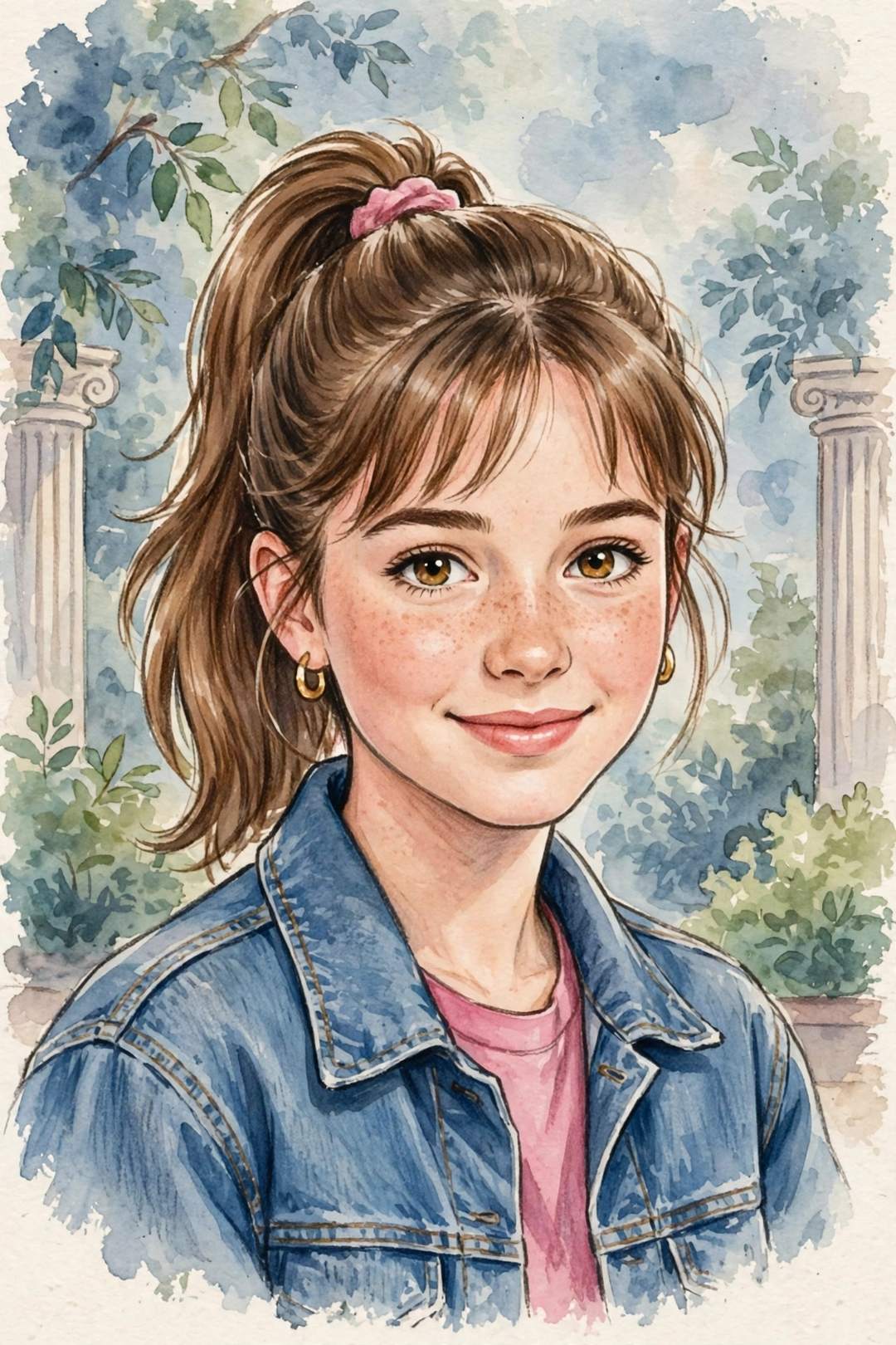 1990s mall studio portrait style — vintage studio backdrop portrait (illustration)
