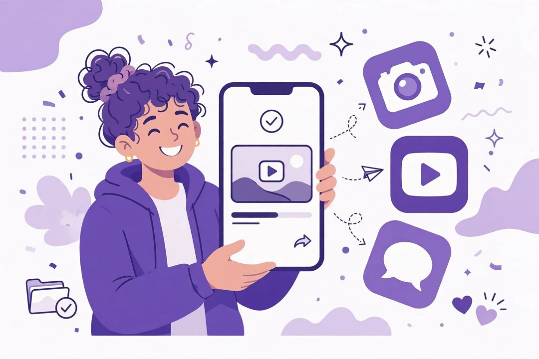 Exporting a finished vertical video from the VN app (illustration)