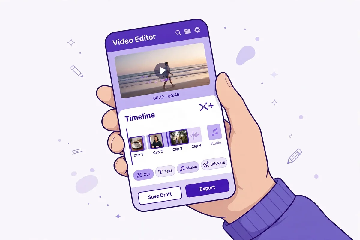 How to use VN template code — scanning a template in the VN Video Editor app (illustration)