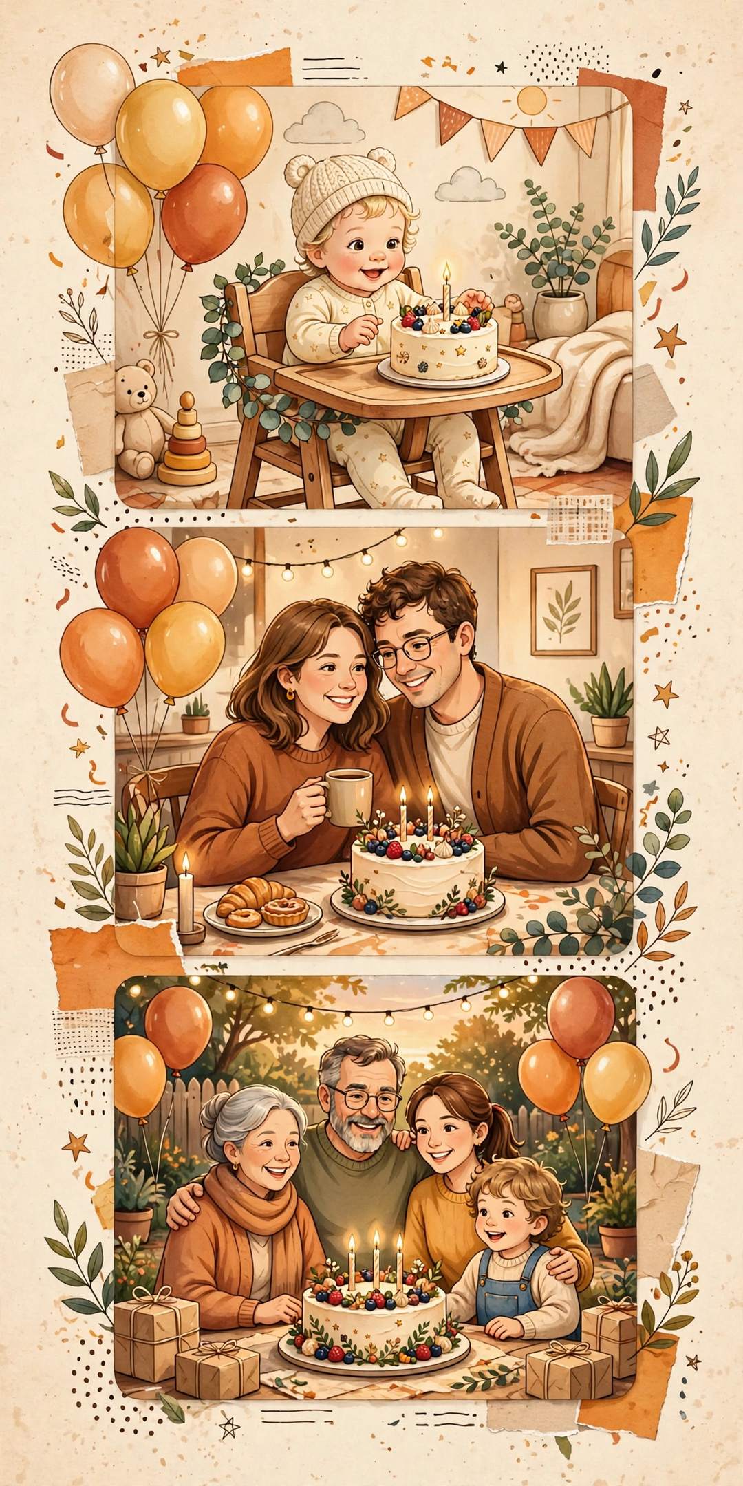 Birthday reel styles — baby, couple and family birthday celebrations (illustration)