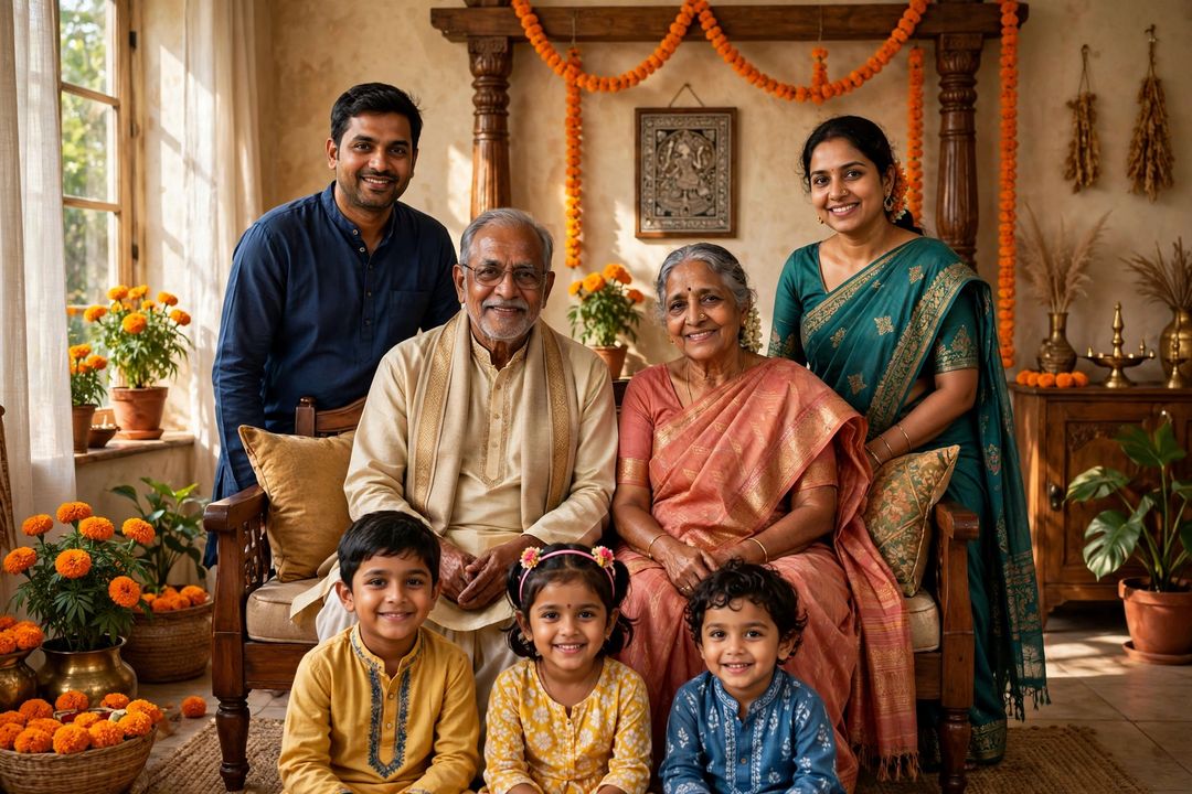 Three generations family portrait grandparents ChatGPT photo edit