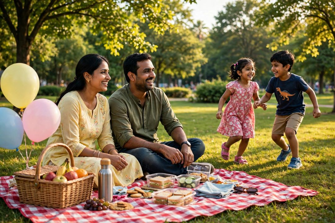 Family picnic park candid photo ChatGPT photo edit