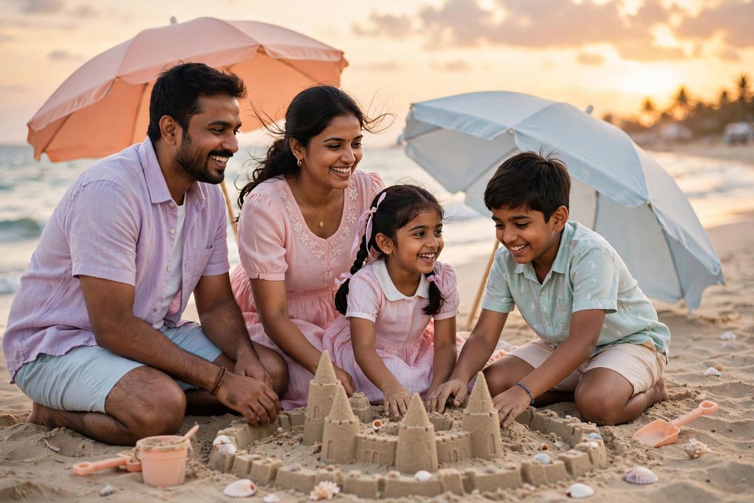 Family beach vacation sunset photo ChatGPT photo edit