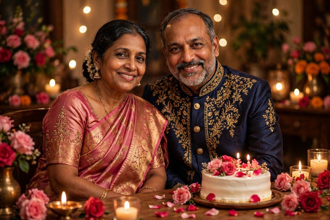 Parents anniversary portrait roses candlelight ChatGPT photo edit