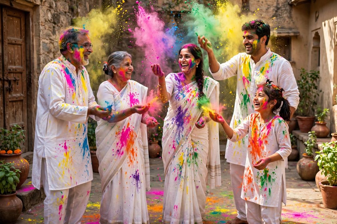 Family Holi colours celebration ChatGPT photo edit