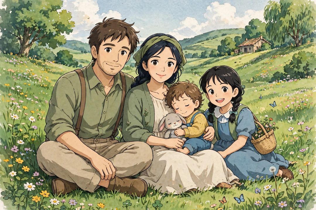 Family Studio Ghibli anime style ChatGPT photo edit