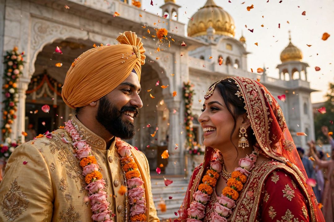 Punjabi wedding couple gurdwara celebration ChatGPT photo edit