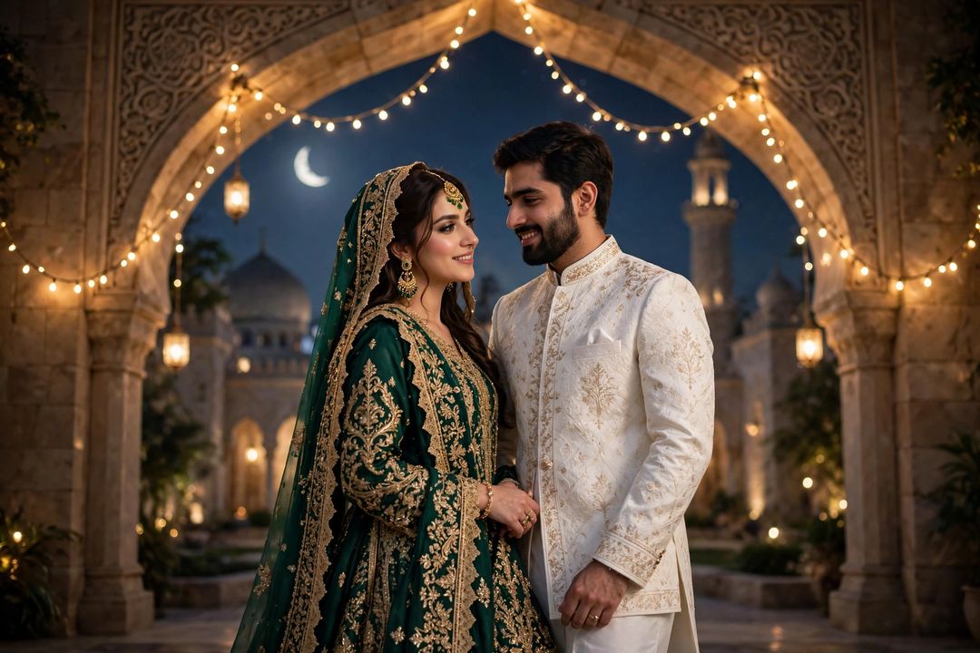 Elegant nikah couple moonlit portrait ChatGPT photo edit
