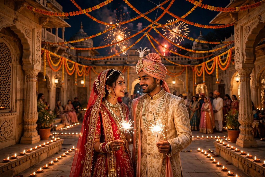 Royal Rajasthani palace wedding couple ChatGPT photo edit
